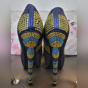 Multi colored rhinestoned platform heel